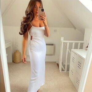 Elegant White Spaghetti-Strap Cutout Maxi Dress